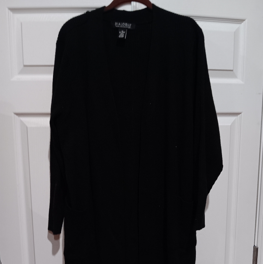 Dialogue Black Merino Wool Cardigan 2X